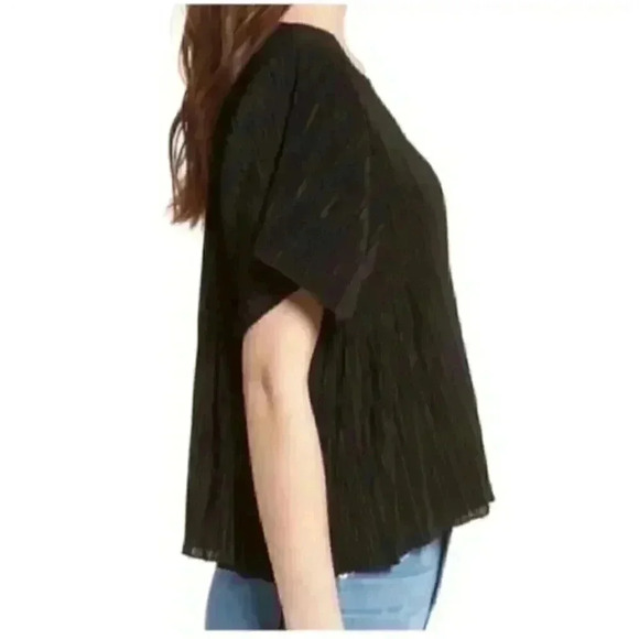 MADEWELL WOMEN'S BLACK SHORT SLEEVE TEXTURE & THREAD MICROPLEAT  TOP XXS - Picture 2 of 4